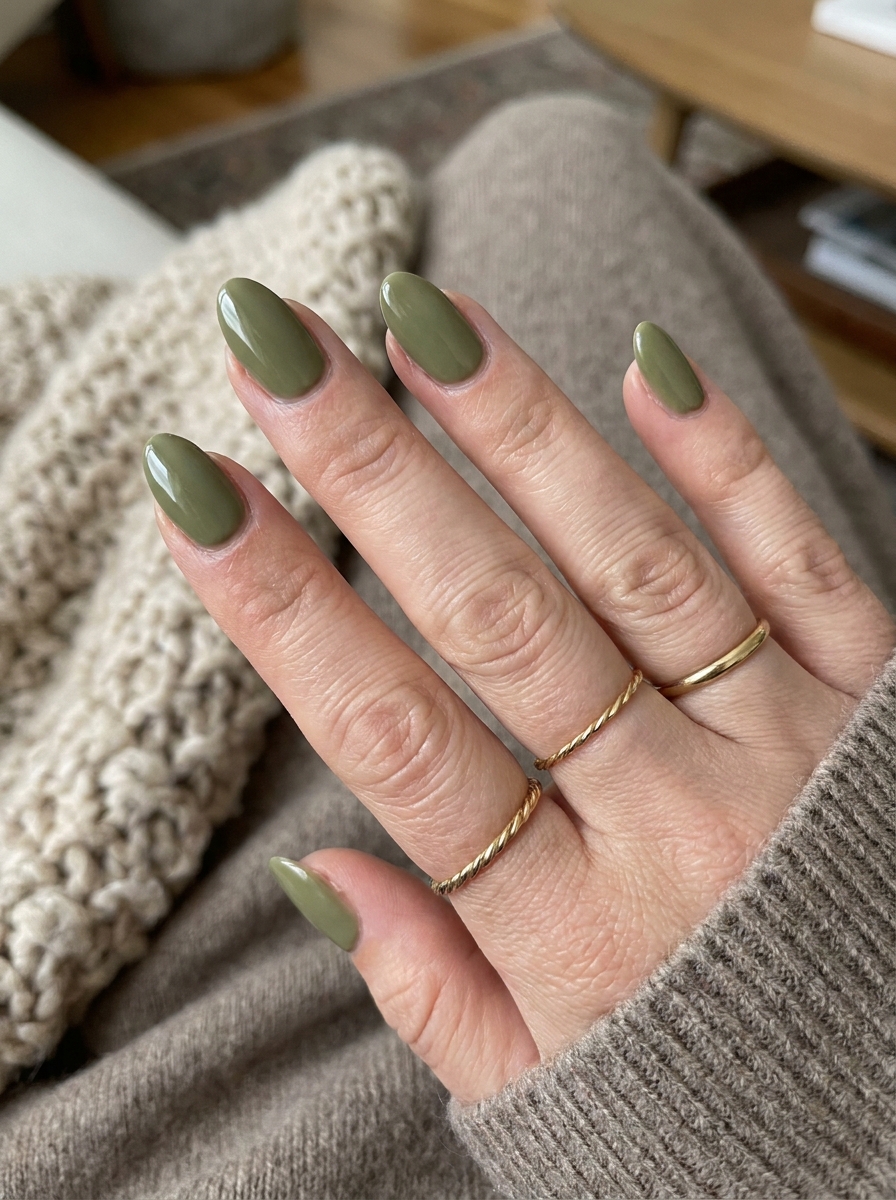 Olive Green Minimal Nails als Herbst Nägel Inspiration 2026